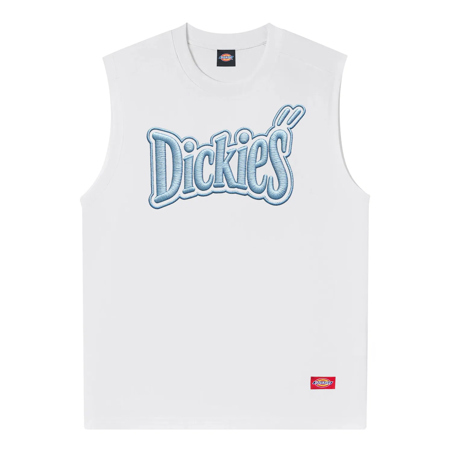 Детский топ без рукавов с круглым вырезом Dickies, White with Blue Embroidery