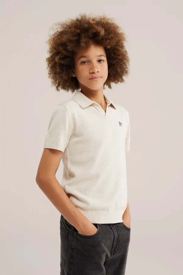 Футболка поло хлопковая Plain We Fashion, beige, бежевый — фото 2
