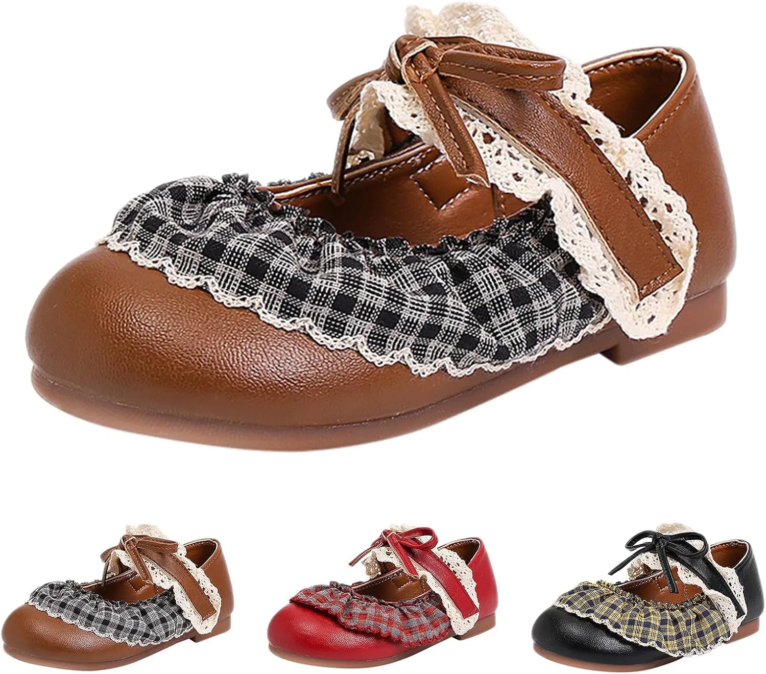 Детские туфли для девочек с кружевом и бантом, модель Princess, Brown — фото 4