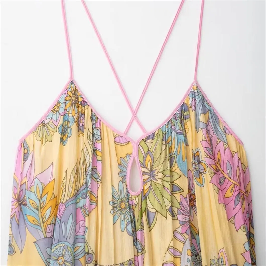 Женское летнее платье-комбинация с принтом Backless, Yellow — фото 4