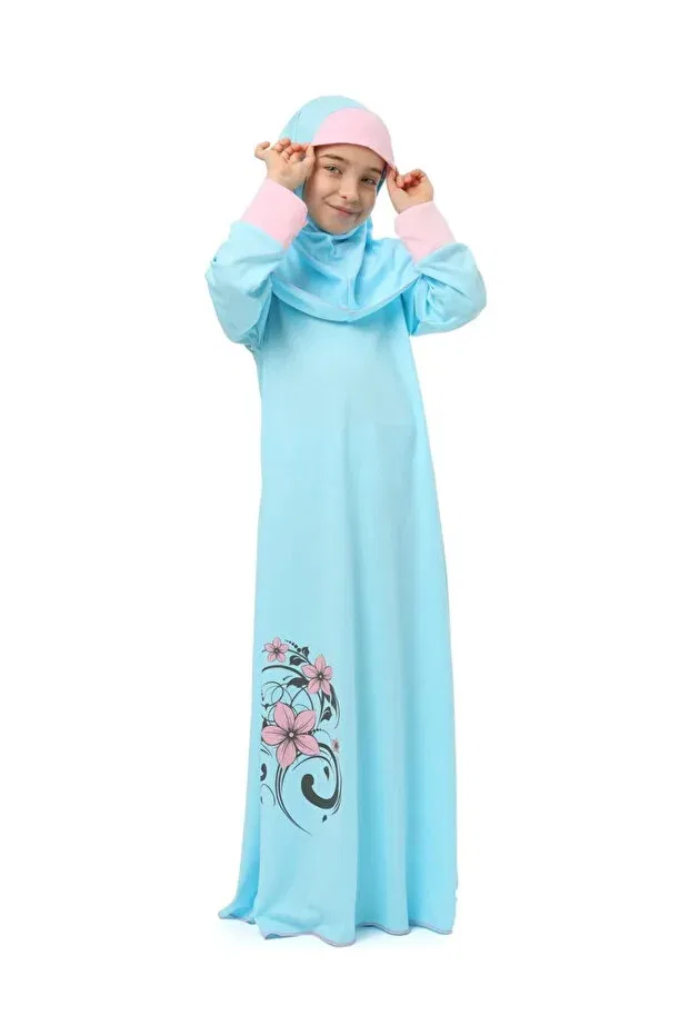 Детское платье для девочек с принтом Colorful Floral Printed Girl's Prayer Dress Generic Brands, Blue — фото 3