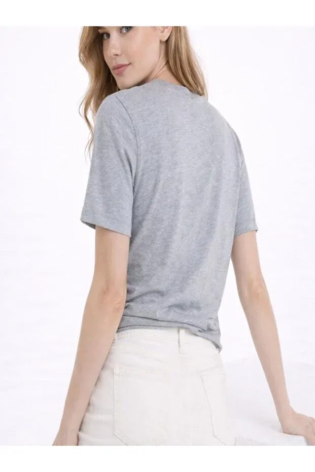Женская футболка хлопковая с принтом Icons Grigio Tommy Hilfiger, Gri — фото 3