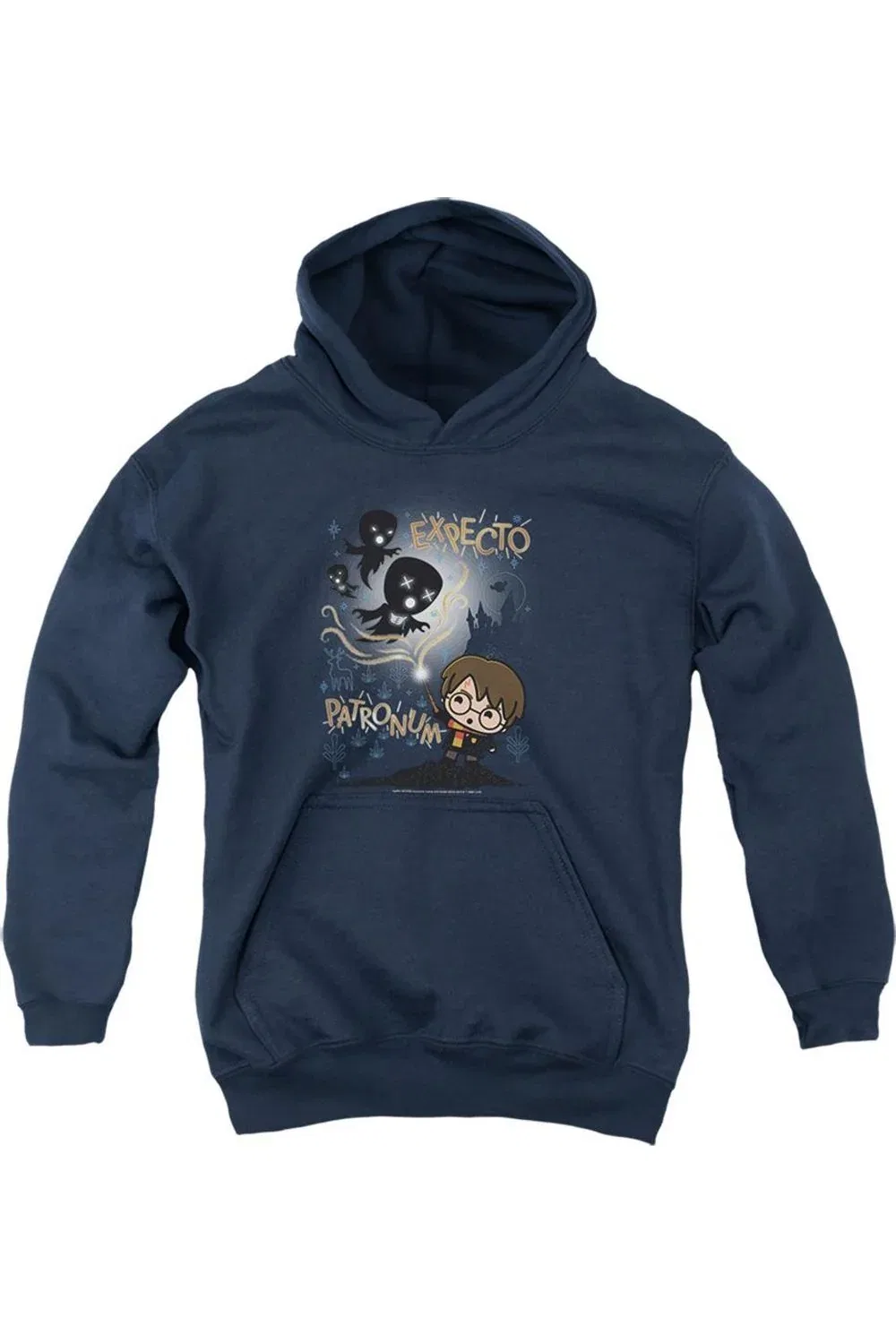 Детское худи с капюшоном с принтом Expecto Patronum Chibi Potter Gildan, темно-синий