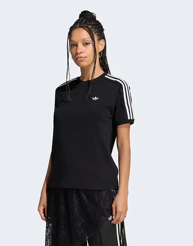 Футболка Adidas Originals Lace с тремя полосками, черный