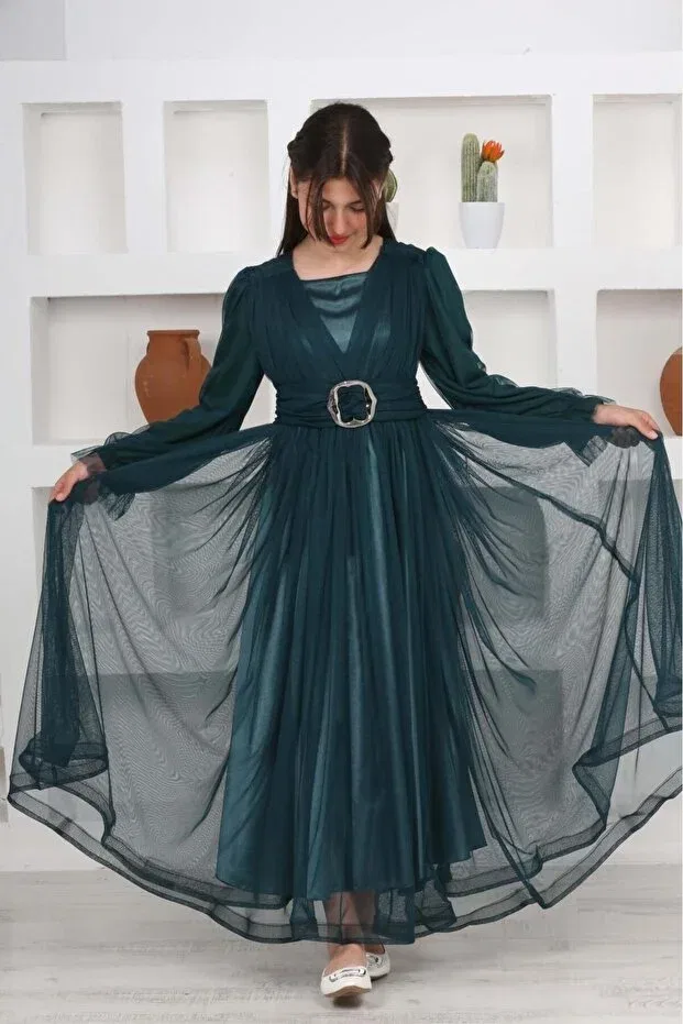 Детское платье для девочек с длинным рукавом Modest Clothing Asortix, Emerald — фото 3