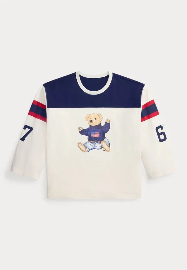 Футболка хлопковая Polo bear cotton jersey tee, Polo Ralph Lauren, Warm White, Newport Navy, белый/темно-синий — фото 4