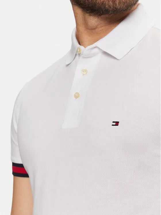Поло slim fit Flag Cuff Tommy Hilfiger, белый — фото 4