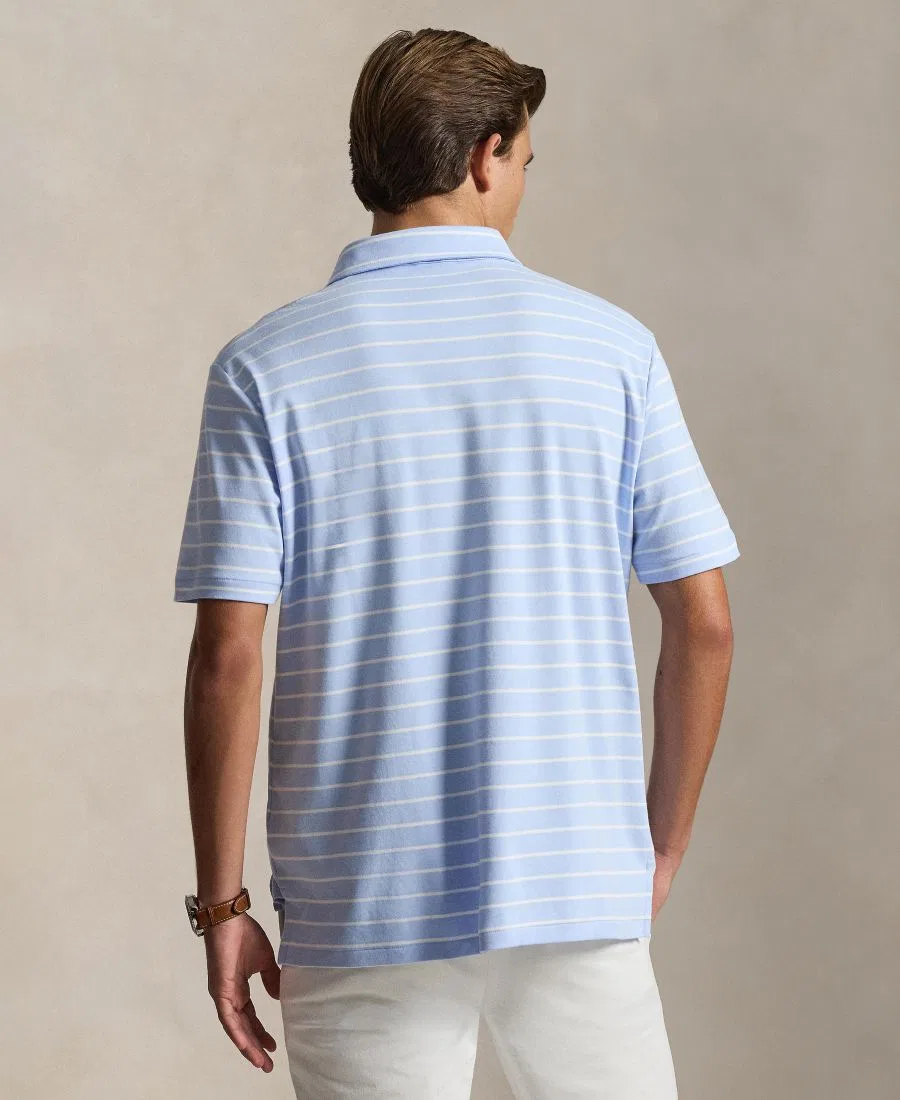 Мужское поло с коротким рукавом из хлопка Classic Striped Soft Cotton Polo Ralph Lauren, Pebble Blue/White — фото 4