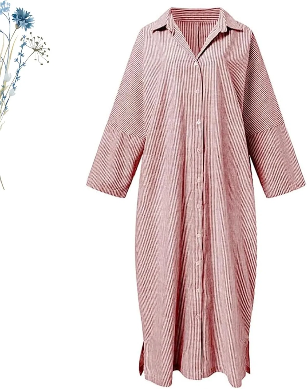 Женское свободное платье-рубашка с карманами, Light Pink — фото 3