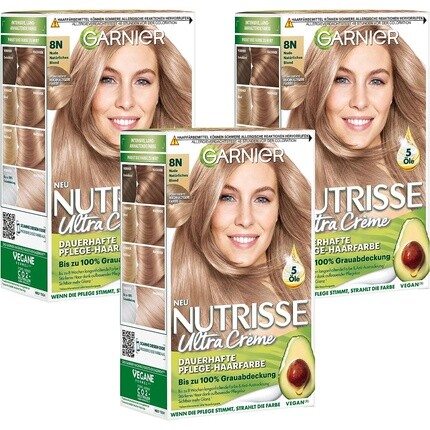 

Окрашивание волос Creme Coloration Стойкая краска для волос с 3 питательными маслами Nutrises Натуральный блондин 8N Телесный 1 шт., Garnier