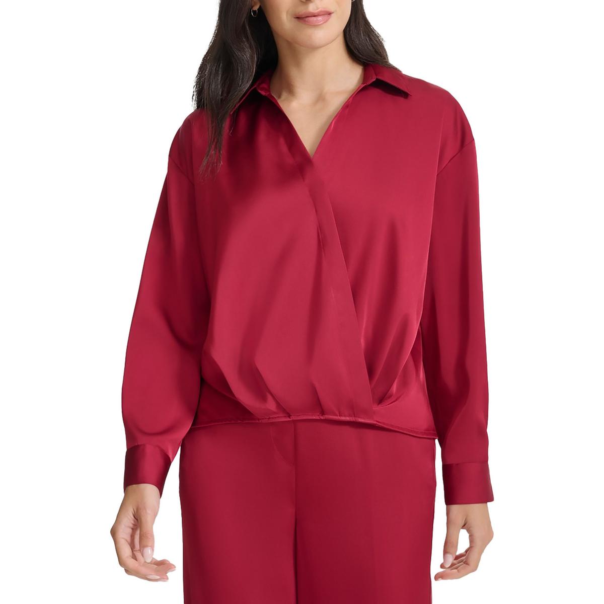 

Женская однотонная атласная блузка Calvin Klein, цвет cranberry