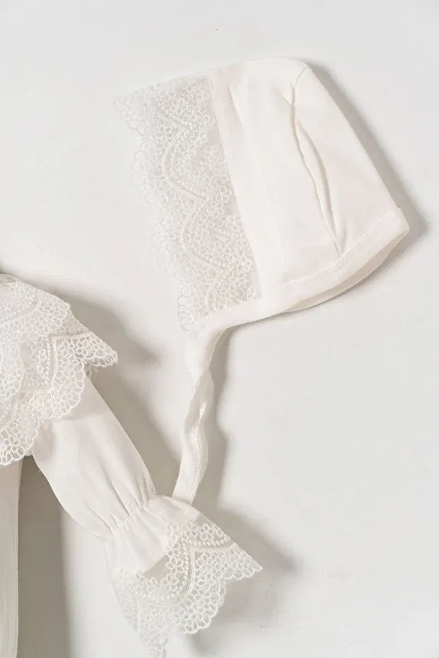 Детский комбинезон для девочек хлопковый Mevlutluk Jumpsuit With Lace Bandana Miniday Baby, Ecru — фото 4