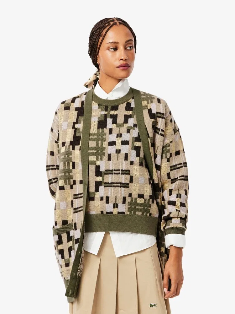 Кардиган LACOSTE AF6121, с жаккардовым узором, хаки