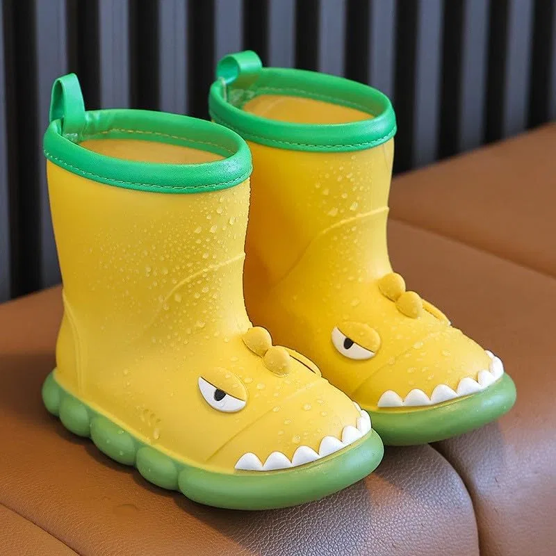 Детские сапоги дождевые с принтом динозавра Cute Dinosaur, Yellow — фото 2