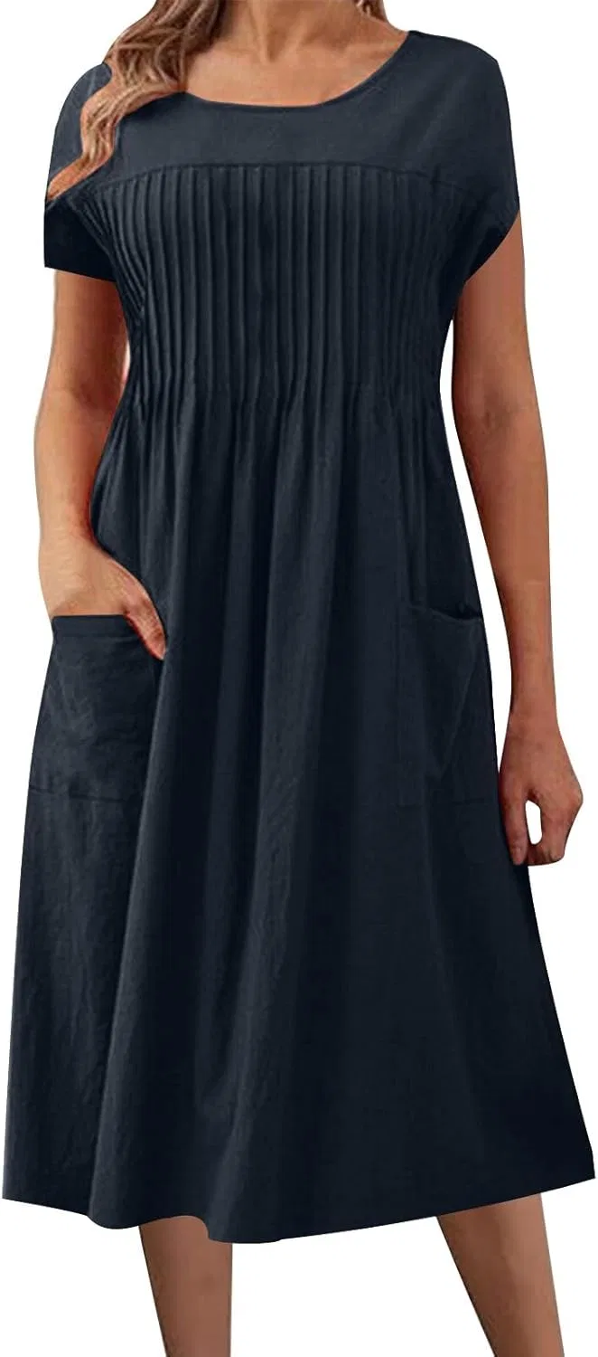 Женская льняная рубашка с плиссировкой, Dark Blue