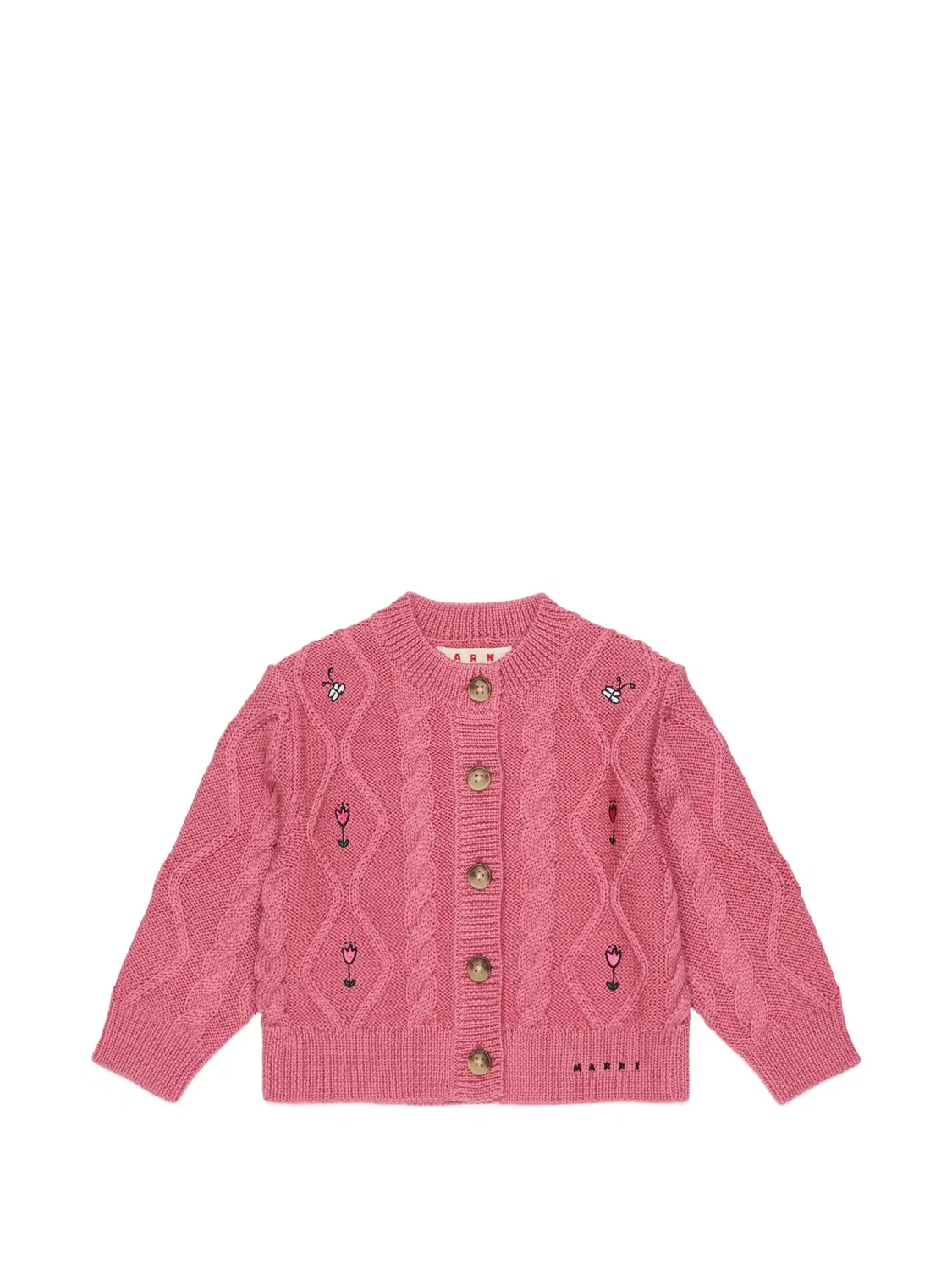Кардиган фактурной вязки с цветочной вышивкой Marni Kids, розовый