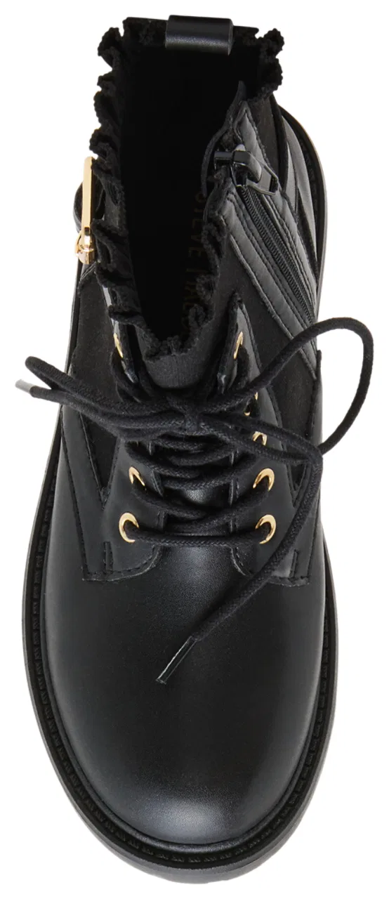 Детские ботинки для девочек с рюшами, на шнуровке, Steve Madden, Black — фото 4