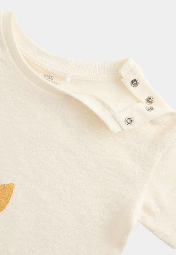 Комплект: футболка с принтом и брюки из хлопка, Graphic tee & striped trousers, Marks & Spencer, yellow, желтый — фото 3