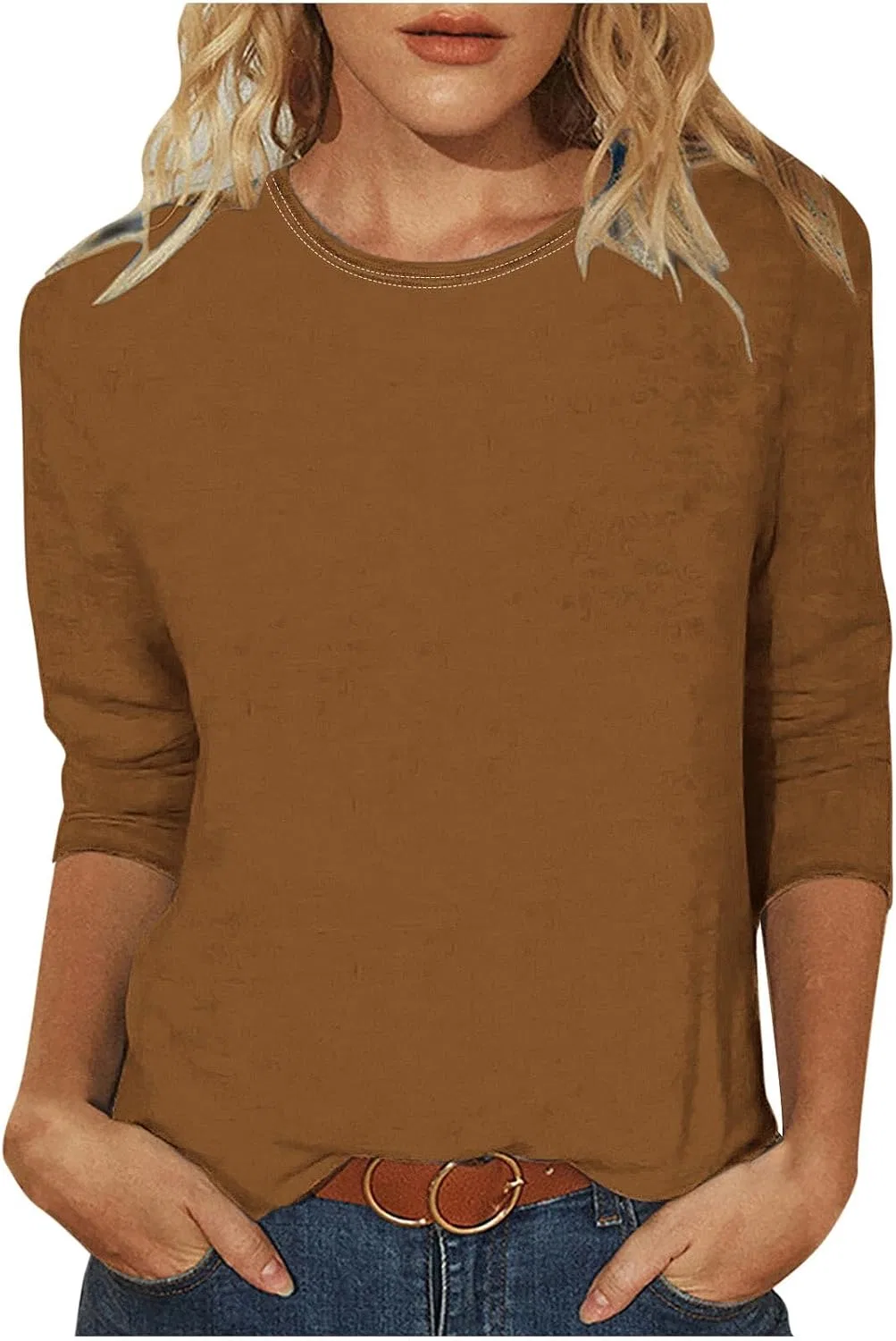 Женская свободная блуза с воротником-стойкой Casual, Brown