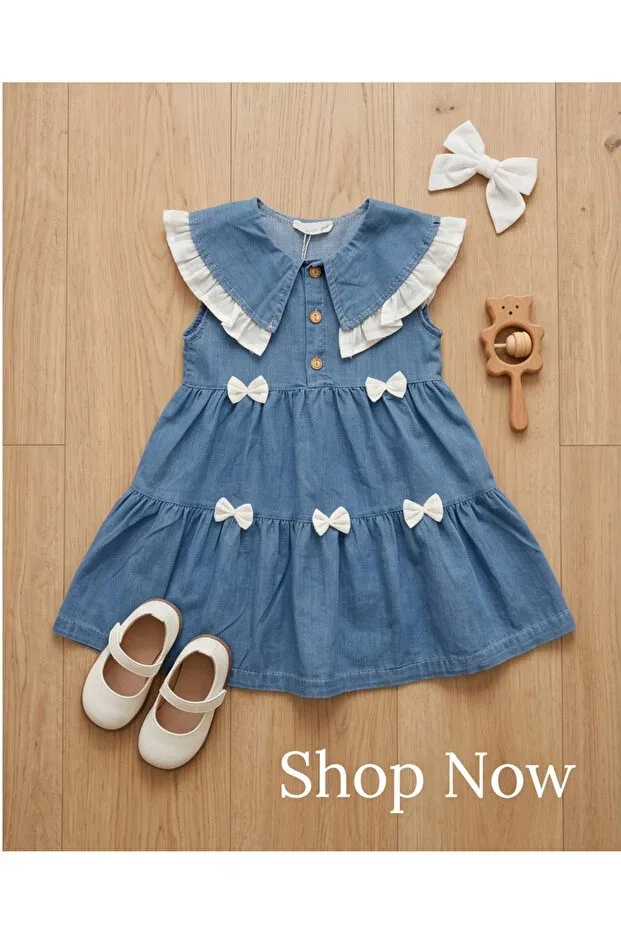 Детское джинсовое платье для девочек с бабочкой Jikko Baby, Blue — фото 4