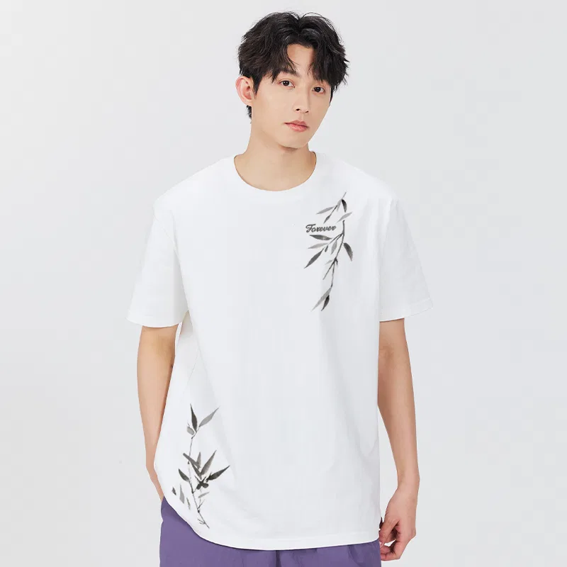 Футболка детская с принтом MINISO, Ice Silk Cooling Black Ink Wash Bamboo Leaf — фото 4