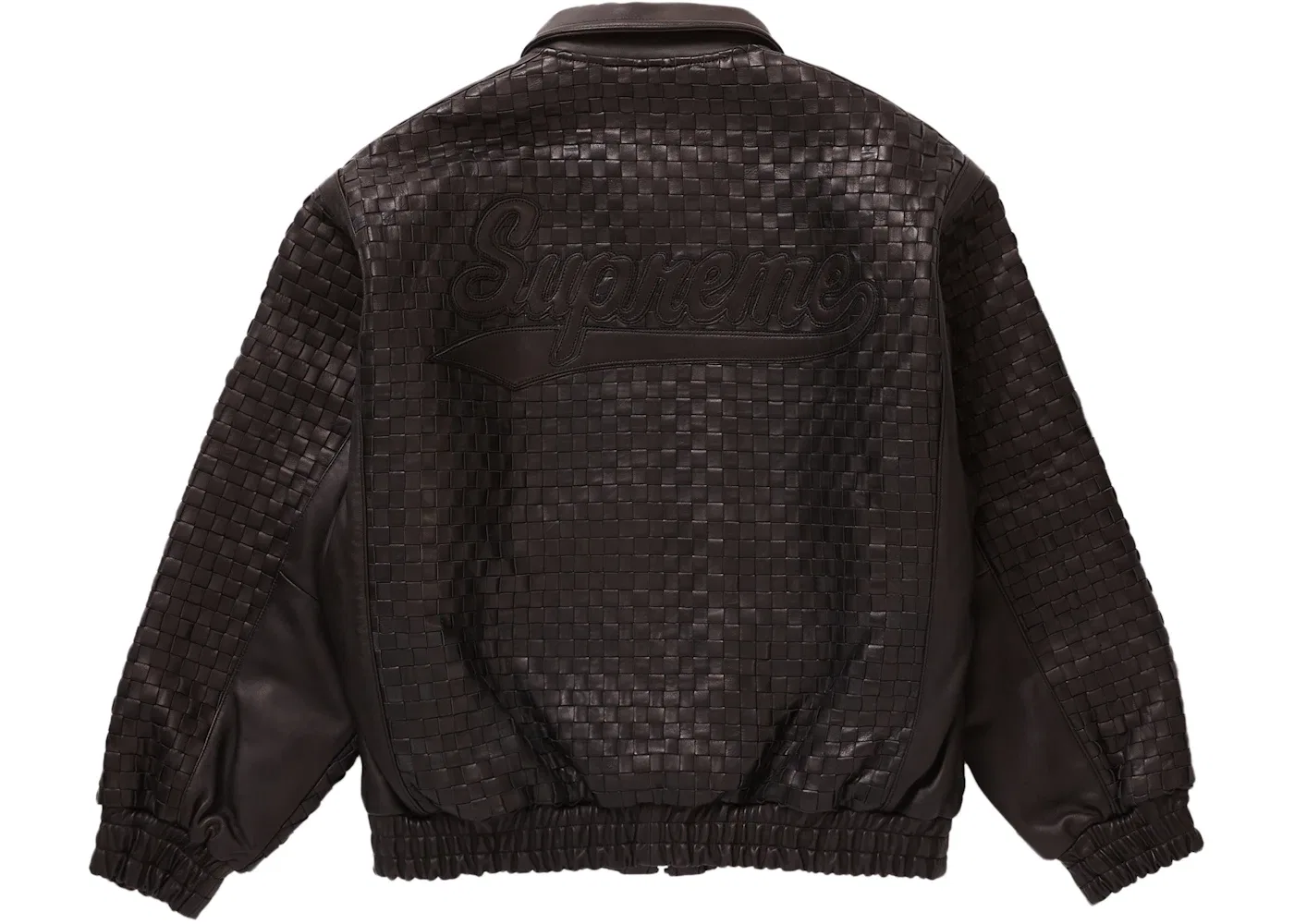 Мужская куртка-бомбер плетеная кожаная Supreme, Black — фото 3