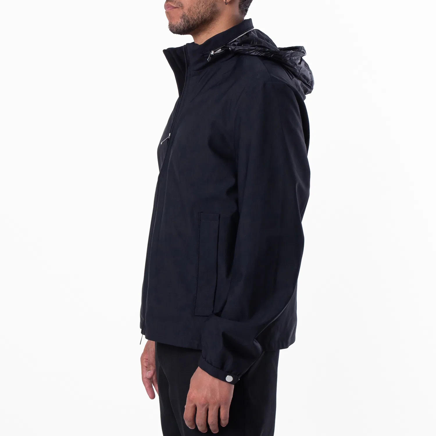 Куртка нейлоновая с капюшоном Essentials Full-Zip Nylon Jacket with Stowaway Hood Emporio Armani, Black — фото 3