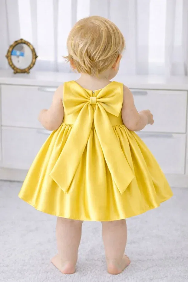 Детское платье для девочек сатиновое с бантом Suneh, Yellow — фото 2
