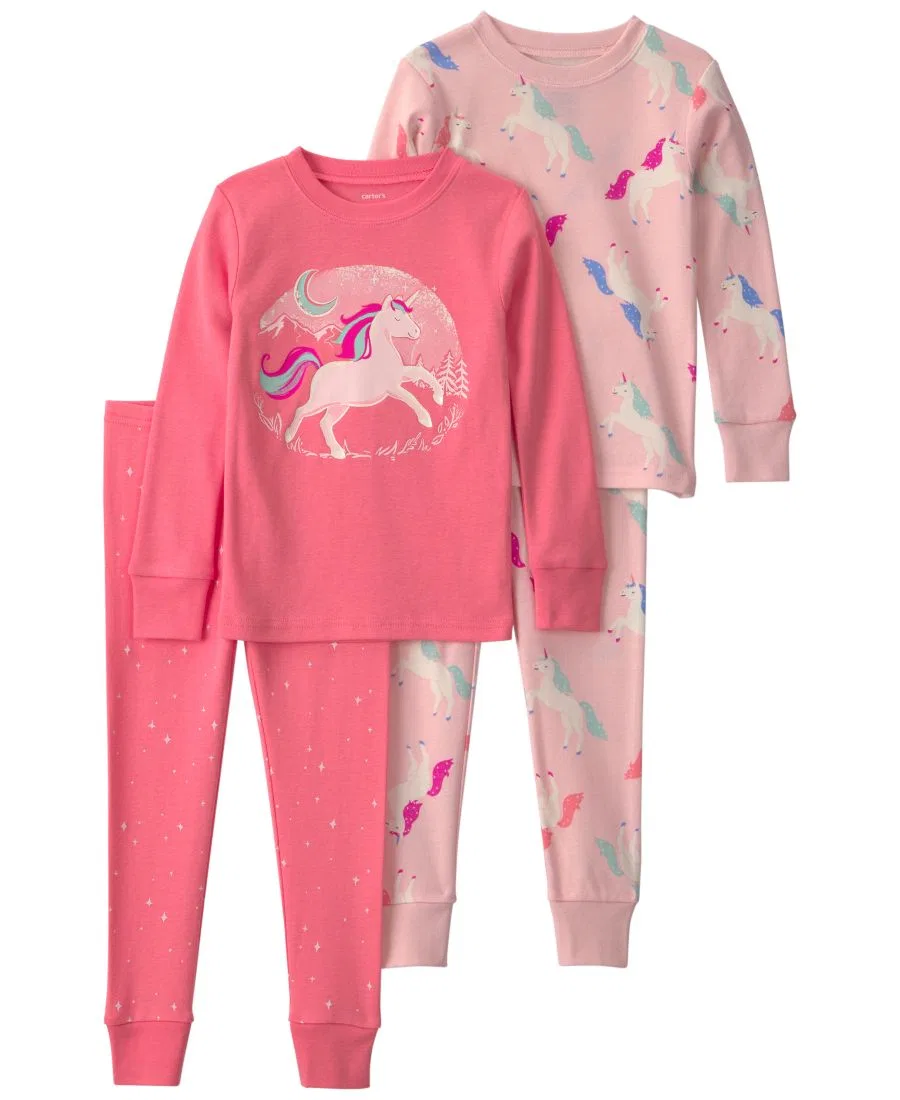 Комплект пижам из хлопка с длинным рукавом Unicorn Cotton Pajamas Carter's, Coral Pink