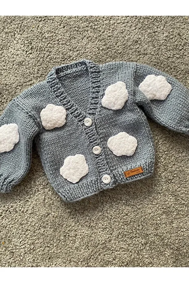 Детский кардиган для мальчиков с принтом Cloud Detailed Hand Knitted Nevalin, Blue