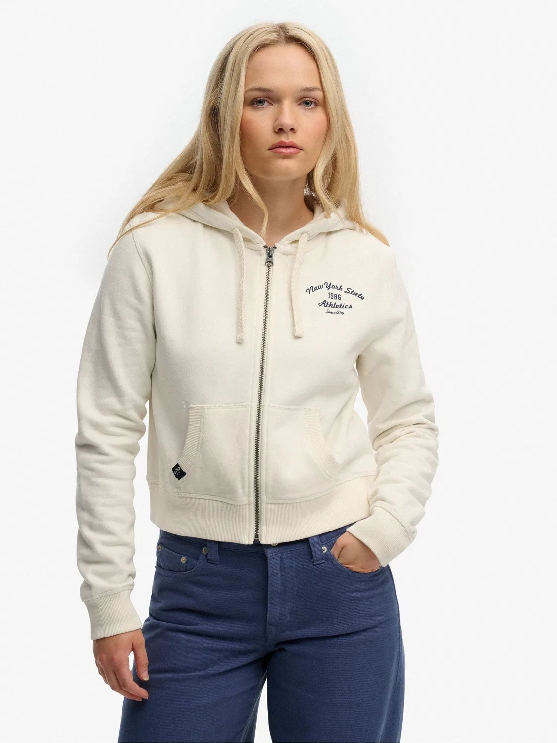 Худи на молнии, укороченное, Athletic Essentials Superdry, кремовый
