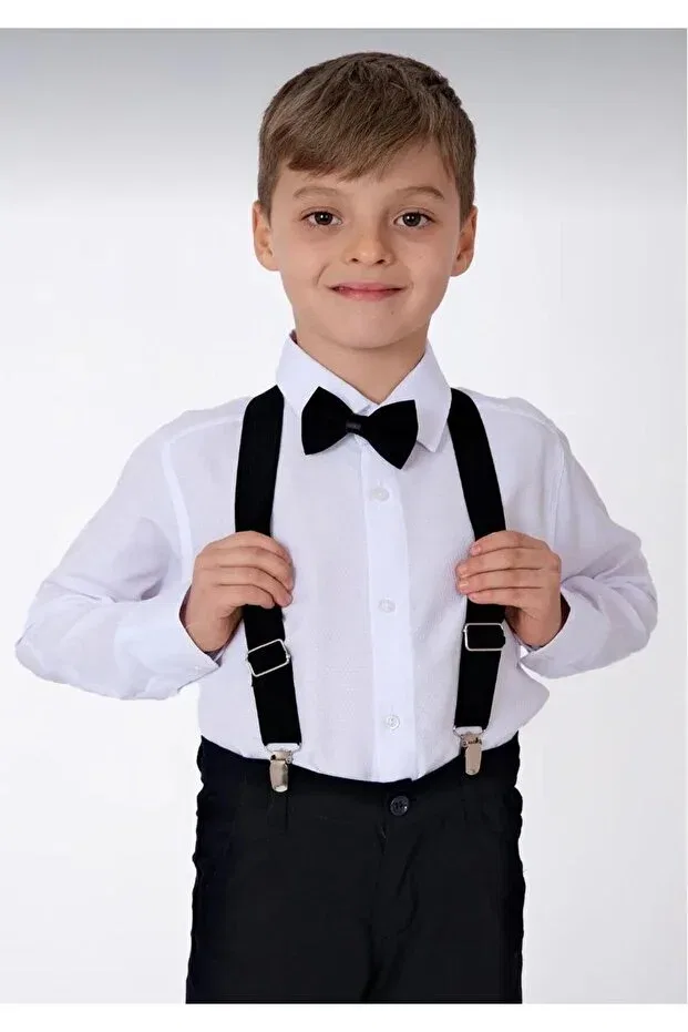 Детский комплект рубашки и галстука-бабочки для мальчиков Show And Special Day Shirt Bow Tie Set Kuraff Giyim, White-Black — фото 3