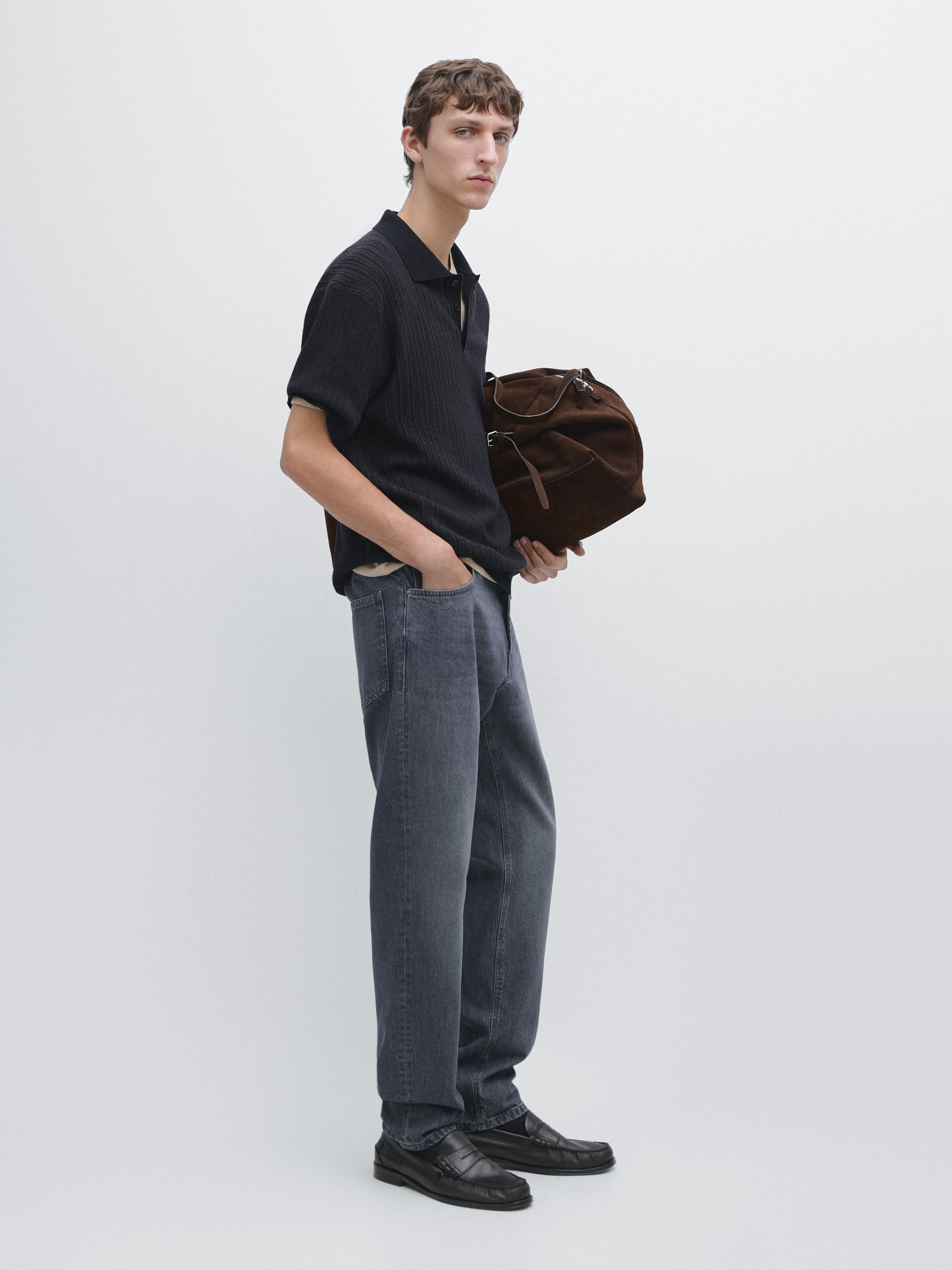 

Текстурированное вязаное поло с коротким рукавом Massimo Dutti, faded navy, Синий, Текстурированное вязаное поло с коротким рукавом Massimo Dutti, faded navy