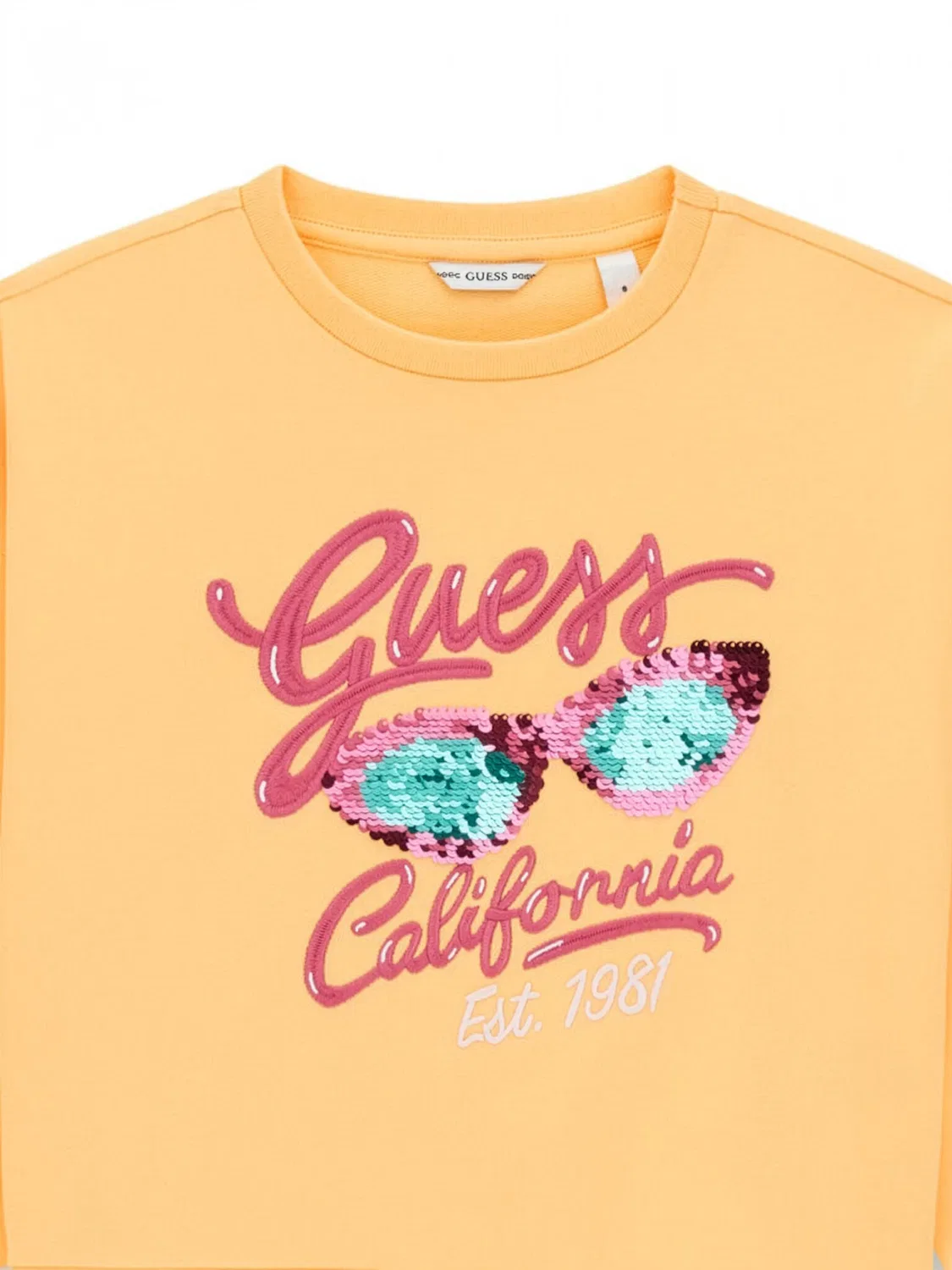 Свитшот свободного кроя для девочки Guess, желтый — фото 3