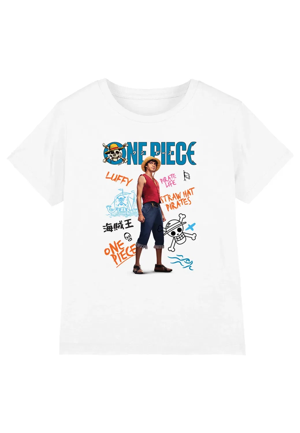Детская футболка с принтом One Piece Luffy Pirate Life Netflix, White