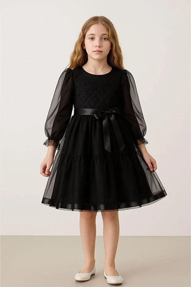 Детское платье для девочек из фатина с пайетками Falcomini, Black — фото 4