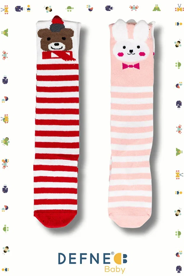 Детские носки для девочек с принтом 2 пары Defne Baby, Pink-White — фото 2