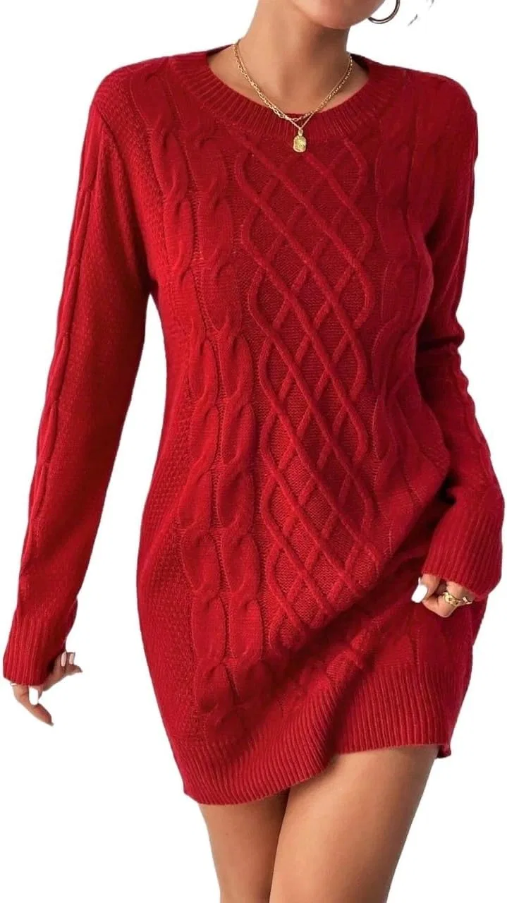 Женское повседневное платье с круглым вырезом Twisted Knit, Red