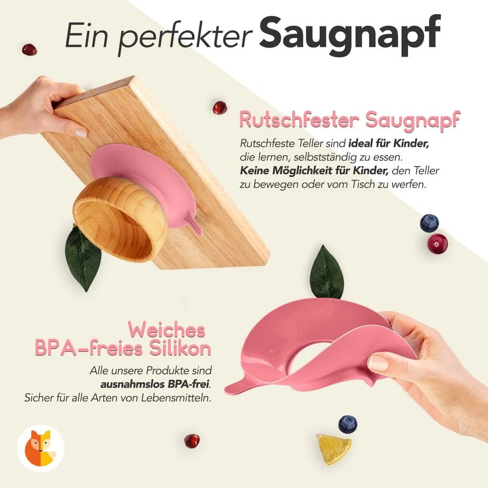 Детский тарелка из бамбука с присоской и ложкой Schmetterlingsteller Rosa DS Produkte, розовый — фото 2