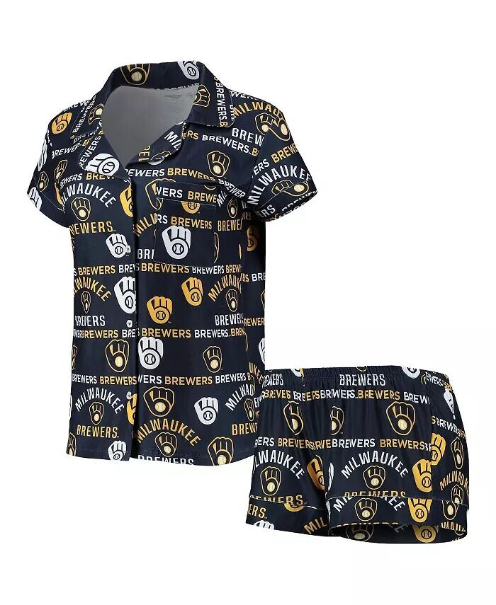 

Женский темно-синий комплект для сна с топом и шортами Milwaukee Brewers Flagship со сплошным принтом Concepts Sport