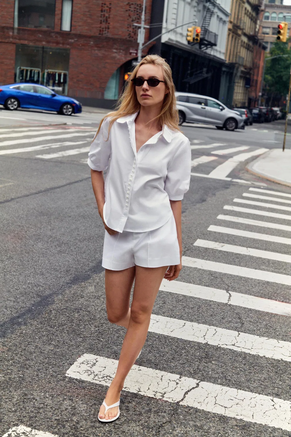 Рубашка из искусственного жемчуга из поплина ZARA, White