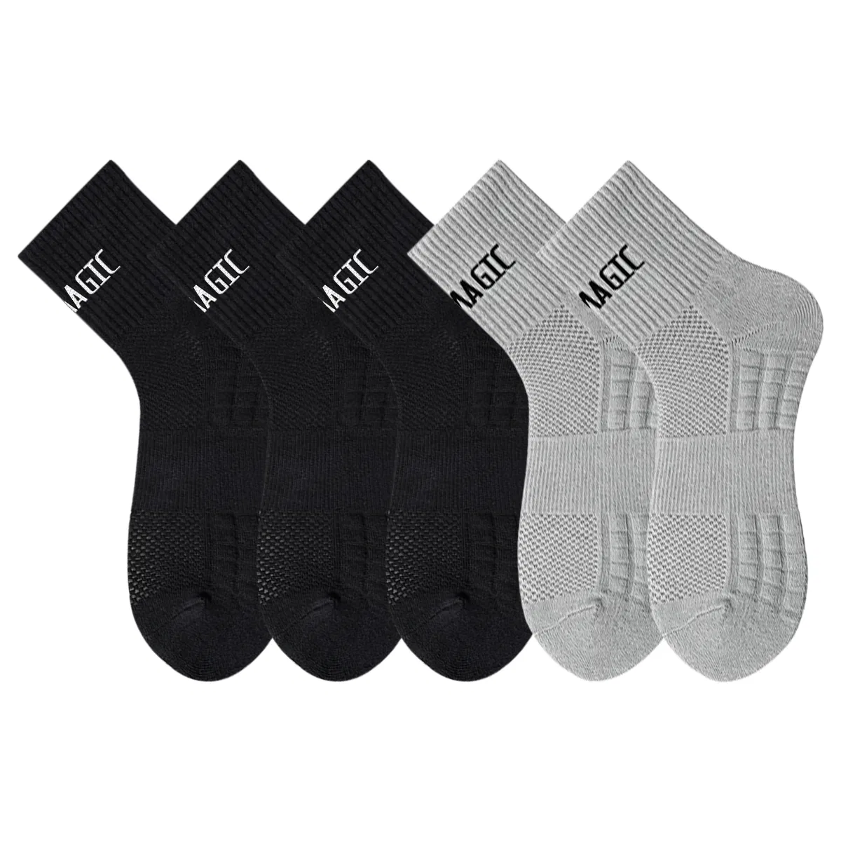 Детские носки спортивные с махровой подкладкой, набор из 5 пар, XIA.WA.ZHI.XIU, Black/Gray