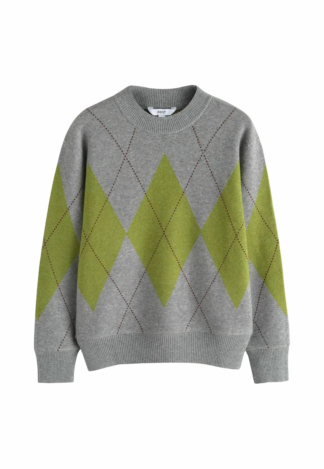 Свитер стандартного кроя с ромбовидным узором Next, Grey Green