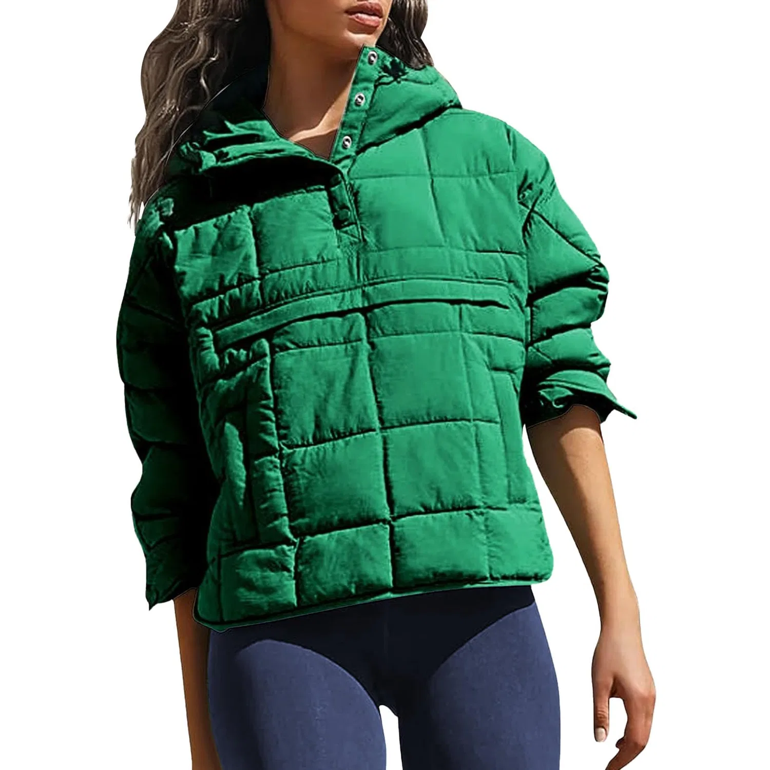 Женское утепленное пальто oversize с капюшоном, Verde