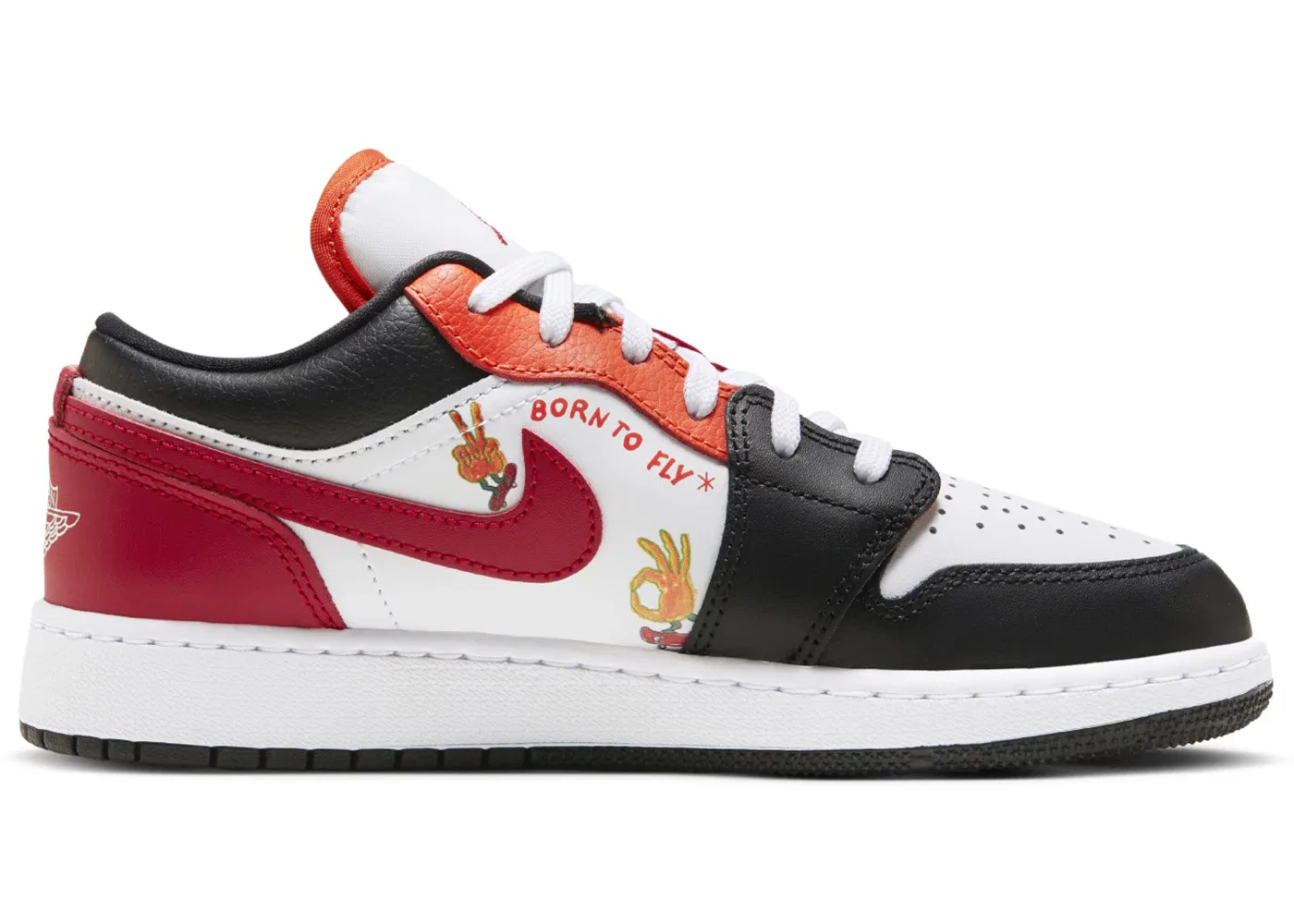 Детские кроссовки с принтом Jordan 1 Low SE Jordan, White Black-White-Gym Red-Team Orange — фото 3