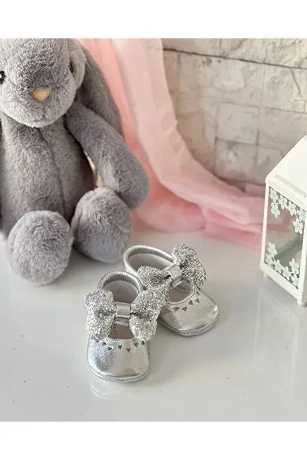 Детские мокасины для девочек из натуральной кожи Silver shine genuine leather baby moccasin Li Puna, Silver — фото 2