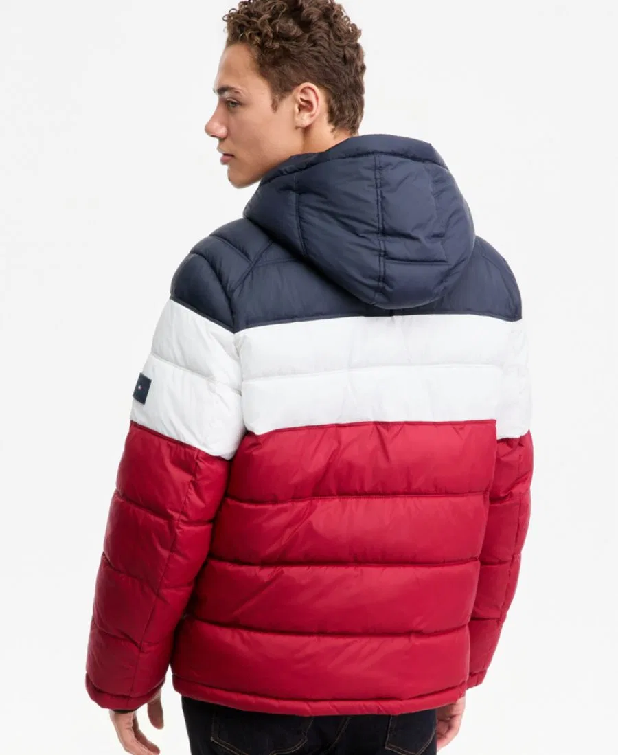 Мужская стеганая куртка-пуховик с капюшоном Tommy Hilfiger, Red/White/Blue Colorblock — фото 3