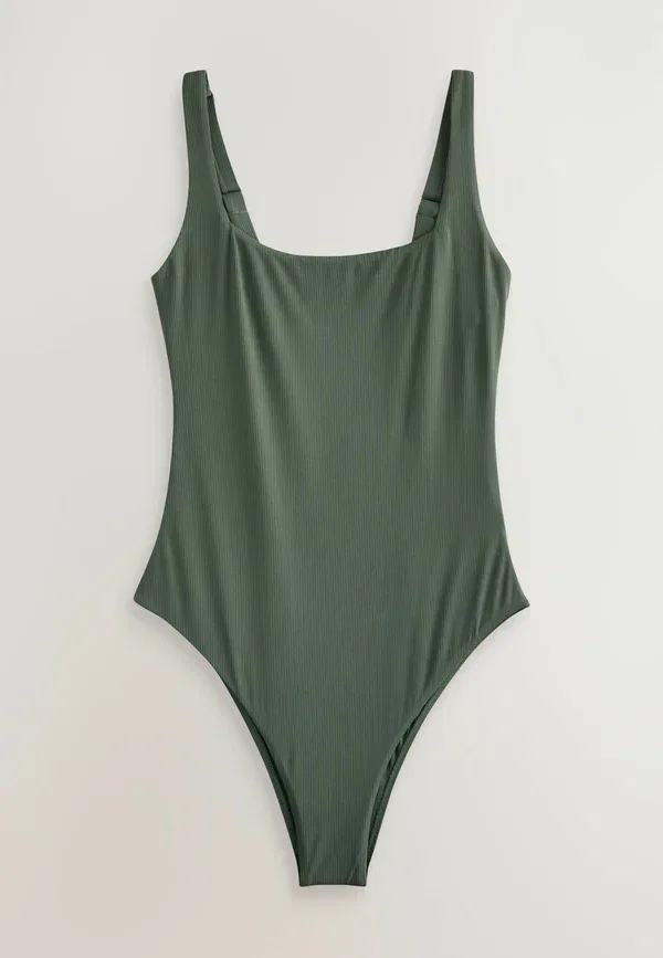 Купальник комплект из 3 шт, бесшовный, Regular fit - square neck swimsuits 3 pack, Next, красный, хаки, зеленый, черный, rib — фото 2