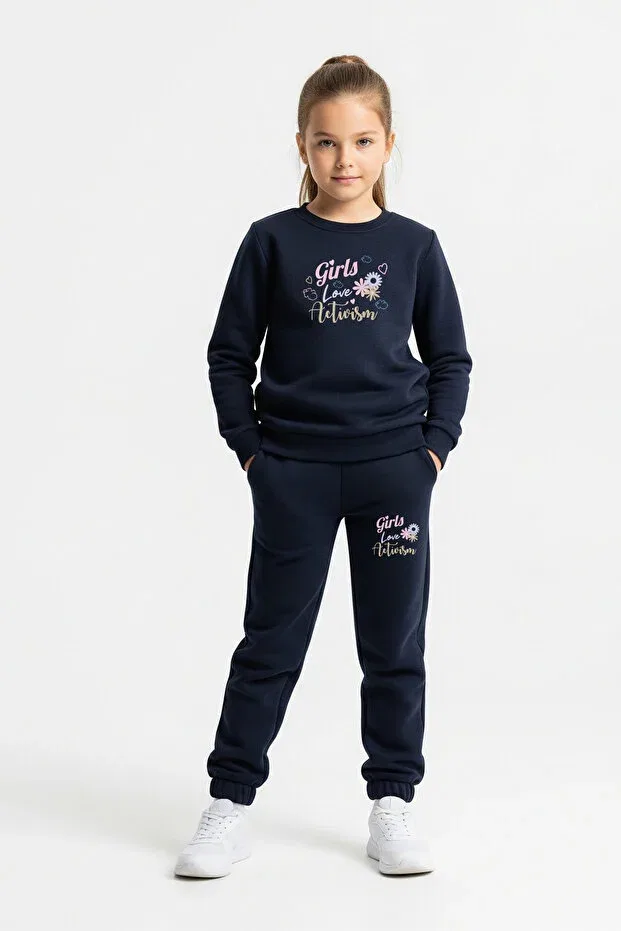 Детский комплект спортивного костюма для девочек с принтом Fyk Collection, Gray-Blue-Smoked — фото 3