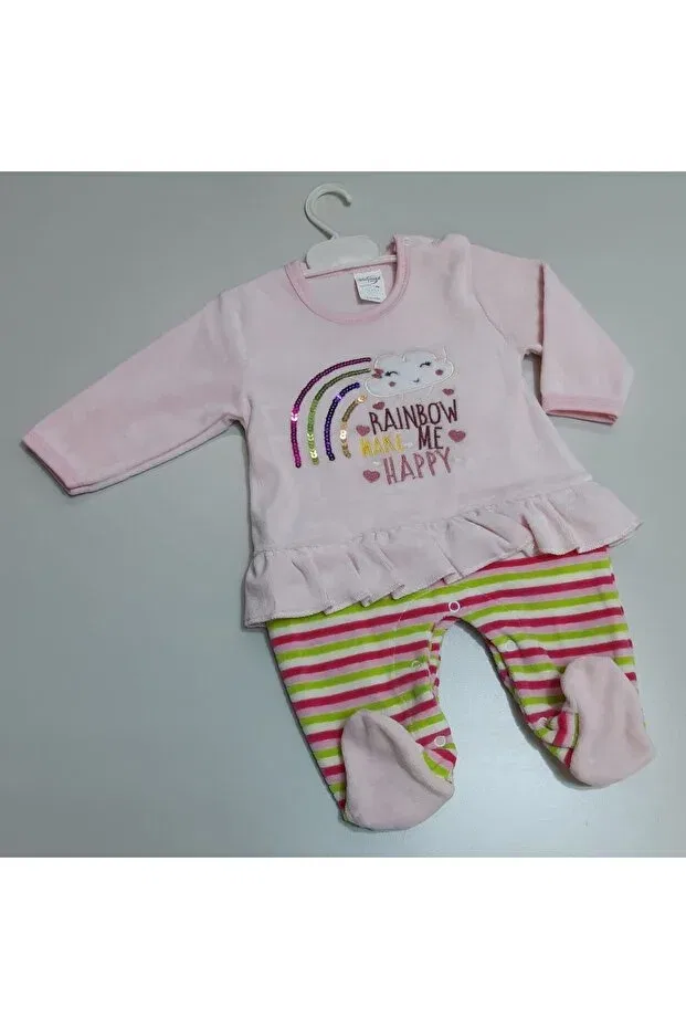 Детский комбинезон для девочек с длинным рукавом Rainbow pully patterned with skirt velvet winter jumpsuit baby girl set Sönmez Baby, Pink